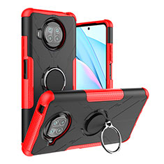 Silicone Matte Finish and Plastic Back Cover Case with Magnetic Finger Ring Stand JX1 for Xiaomi Mi 10i 5G Red