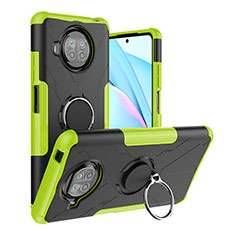 Silicone Matte Finish and Plastic Back Cover Case with Magnetic Finger Ring Stand JX1 for Xiaomi Mi 10T Lite 5G Green