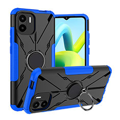 Silicone Matte Finish and Plastic Back Cover Case with Magnetic Finger Ring Stand JX1 for Xiaomi Poco C50 Blue