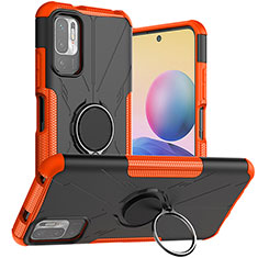 Silicone Matte Finish and Plastic Back Cover Case with Magnetic Finger Ring Stand JX1 for Xiaomi POCO M3 Pro 5G Orange