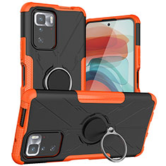 Silicone Matte Finish and Plastic Back Cover Case with Magnetic Finger Ring Stand JX1 for Xiaomi Poco X3 GT 5G Orange