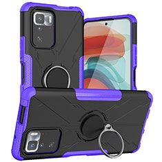 Silicone Matte Finish and Plastic Back Cover Case with Magnetic Finger Ring Stand JX1 for Xiaomi Poco X3 GT 5G Purple