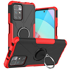Silicone Matte Finish and Plastic Back Cover Case with Magnetic Finger Ring Stand JX1 for Xiaomi Redmi 10 (2022) Red