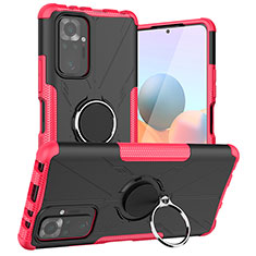 Silicone Matte Finish and Plastic Back Cover Case with Magnetic Finger Ring Stand JX1 for Xiaomi Redmi Note 10 Pro 4G Hot Pink