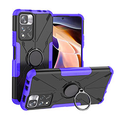 Silicone Matte Finish and Plastic Back Cover Case with Magnetic Finger Ring Stand JX1 for Xiaomi Redmi Note 11 Pro+ Plus 5G Purple