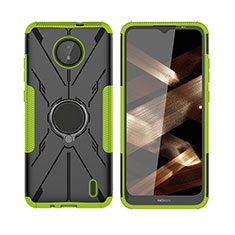 Silicone Matte Finish and Plastic Back Cover Case with Magnetic Finger Ring Stand JX2 for Nokia C10 Green