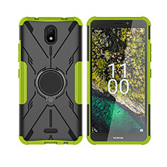 Silicone Matte Finish and Plastic Back Cover Case with Magnetic Finger Ring Stand JX2 for Nokia C100 Green