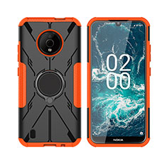 Silicone Matte Finish and Plastic Back Cover Case with Magnetic Finger Ring Stand JX2 for Nokia C200 Orange