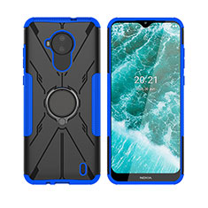Silicone Matte Finish and Plastic Back Cover Case with Magnetic Finger Ring Stand JX2 for Nokia C30 Blue