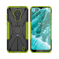 Silicone Matte Finish and Plastic Back Cover Case with Magnetic Finger Ring Stand JX2 for Nokia C30 Green