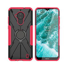 Silicone Matte Finish and Plastic Back Cover Case with Magnetic Finger Ring Stand JX2 for Nokia C30 Hot Pink
