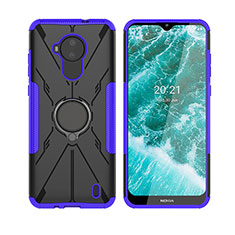 Silicone Matte Finish and Plastic Back Cover Case with Magnetic Finger Ring Stand JX2 for Nokia C30 Purple