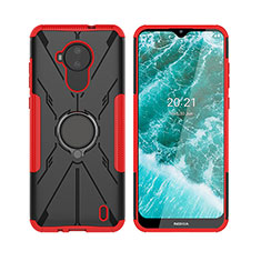 Silicone Matte Finish and Plastic Back Cover Case with Magnetic Finger Ring Stand JX2 for Nokia C30 Red