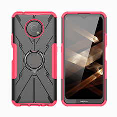 Silicone Matte Finish and Plastic Back Cover Case with Magnetic Finger Ring Stand JX2 for Nokia G300 5G Hot Pink