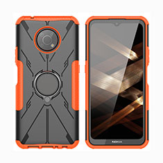 Silicone Matte Finish and Plastic Back Cover Case with Magnetic Finger Ring Stand JX2 for Nokia G300 5G Orange