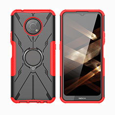 Silicone Matte Finish and Plastic Back Cover Case with Magnetic Finger Ring Stand JX2 for Nokia G300 5G Red