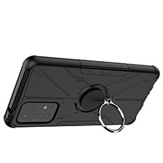Silicone Matte Finish and Plastic Back Cover Case with Magnetic Finger Ring Stand JX2 for Samsung Galaxy A72 5G Black