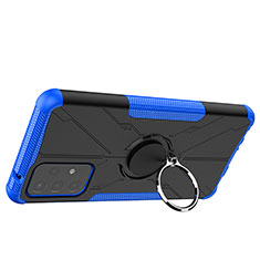 Silicone Matte Finish and Plastic Back Cover Case with Magnetic Finger Ring Stand JX2 for Samsung Galaxy A72 5G Blue