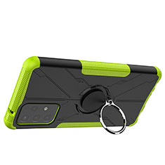 Silicone Matte Finish and Plastic Back Cover Case with Magnetic Finger Ring Stand JX2 for Samsung Galaxy A72 5G Green