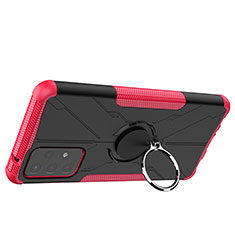Silicone Matte Finish and Plastic Back Cover Case with Magnetic Finger Ring Stand JX2 for Samsung Galaxy A72 5G Hot Pink