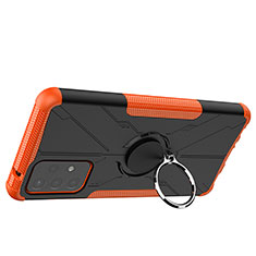 Silicone Matte Finish and Plastic Back Cover Case with Magnetic Finger Ring Stand JX2 for Samsung Galaxy A72 5G Orange