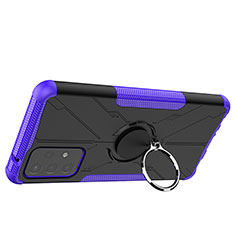 Silicone Matte Finish and Plastic Back Cover Case with Magnetic Finger Ring Stand JX2 for Samsung Galaxy A72 5G Purple