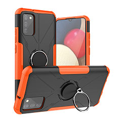 Silicone Matte Finish and Plastic Back Cover Case with Magnetic Finger Ring Stand JX2 for Samsung Galaxy M02s Orange