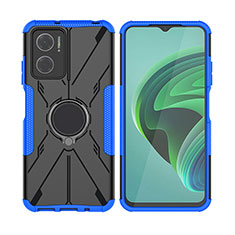 Silicone Matte Finish and Plastic Back Cover Case with Magnetic Finger Ring Stand JX2 for Xiaomi Redmi 10 Prime Plus 5G Blue