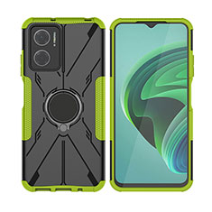 Silicone Matte Finish and Plastic Back Cover Case with Magnetic Finger Ring Stand JX2 for Xiaomi Redmi 10 Prime Plus 5G Green