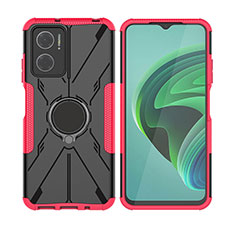 Silicone Matte Finish and Plastic Back Cover Case with Magnetic Finger Ring Stand JX2 for Xiaomi Redmi 10 Prime Plus 5G Hot Pink