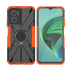 Silicone Matte Finish and Plastic Back Cover Case with Magnetic Finger Ring Stand JX2 for Xiaomi Redmi 10 Prime Plus 5G Orange
