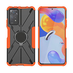 Silicone Matte Finish and Plastic Back Cover Case with Magnetic Finger Ring Stand JX2 for Xiaomi Redmi Note 11 Pro 4G Orange