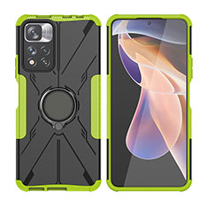 Silicone Matte Finish and Plastic Back Cover Case with Magnetic Finger Ring Stand JX2 for Xiaomi Redmi Note 11 Pro+ Plus 5G Green