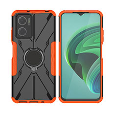 Silicone Matte Finish and Plastic Back Cover Case with Magnetic Finger Ring Stand JX2 for Xiaomi Redmi Note 11E 5G Orange