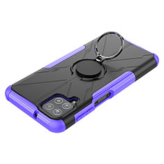 Silicone Matte Finish and Plastic Back Cover Case with Magnetic Finger Ring Stand JX3 for Samsung Galaxy A12 Nacho Purple