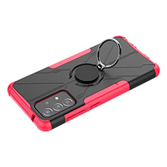 Silicone Matte Finish and Plastic Back Cover Case with Magnetic Finger Ring Stand JX3 for Samsung Galaxy A52 5G Hot Pink