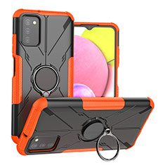 Silicone Matte Finish and Plastic Back Cover Case with Magnetic Finger Ring Stand JX3 for Samsung Galaxy M02s Orange