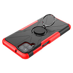 Silicone Matte Finish and Plastic Back Cover Case with Magnetic Finger Ring Stand JX3 for Samsung Galaxy M12 Red