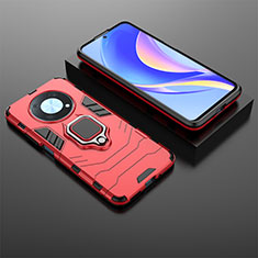 Silicone Matte Finish and Plastic Back Cover Case with Magnetic Finger Ring Stand KC1 for Huawei Nova Y90 Red