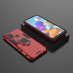 Silicone Matte Finish and Plastic Back Cover Case with Magnetic Finger Ring Stand KC1 for Samsung Galaxy A21s Red