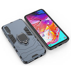 Silicone Matte Finish and Plastic Back Cover Case with Magnetic Finger Ring Stand KC1 for Samsung Galaxy A70 Blue