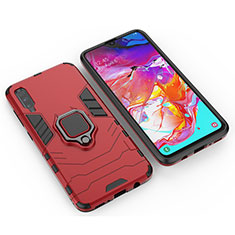 Silicone Matte Finish and Plastic Back Cover Case with Magnetic Finger Ring Stand KC1 for Samsung Galaxy A70 Red
