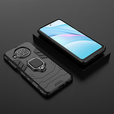 Silicone Matte Finish and Plastic Back Cover Case with Magnetic Finger Ring Stand KC1 for Xiaomi Mi 10i 5G Black