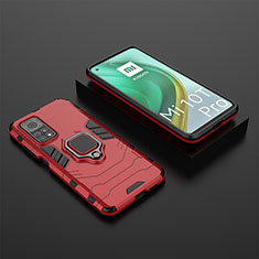 Silicone Matte Finish and Plastic Back Cover Case with Magnetic Finger Ring Stand KC1 for Xiaomi Mi 10T Pro 5G Red