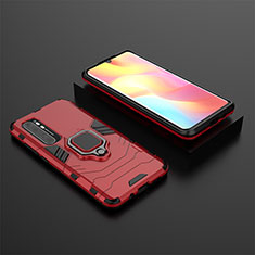 Silicone Matte Finish and Plastic Back Cover Case with Magnetic Finger Ring Stand KC1 for Xiaomi Mi Note 10 Lite Red