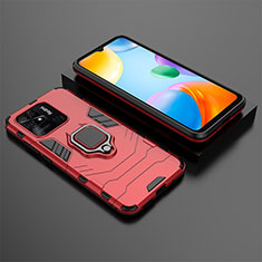 Silicone Matte Finish and Plastic Back Cover Case with Magnetic Finger Ring Stand KC1 for Xiaomi Redmi 10 Power Red