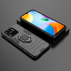 Silicone Matte Finish and Plastic Back Cover Case with Magnetic Finger Ring Stand KC1 for Xiaomi Redmi 10C 4G Black