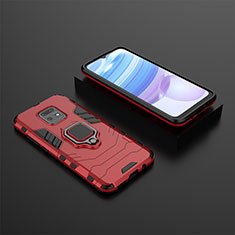 Silicone Matte Finish and Plastic Back Cover Case with Magnetic Finger Ring Stand KC1 for Xiaomi Redmi 10X 5G Red