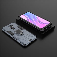 Silicone Matte Finish and Plastic Back Cover Case with Magnetic Finger Ring Stand KC1 for Xiaomi Redmi 9 Blue