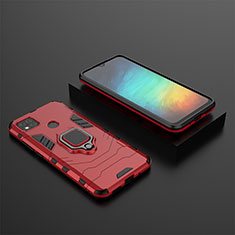 Silicone Matte Finish and Plastic Back Cover Case with Magnetic Finger Ring Stand KC1 for Xiaomi Redmi 9 India Red